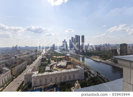 Aerial view of center of Moscow from observation deck located on the 33rd floor of the Radisson Collection Hotel (Hotel Ukraina), City, Russia Aerial view of center of Moscow from observation deck located on the 33rd floor of the Radisson Collection Hotel (Hotel Ukraina), City, Russia 93943944