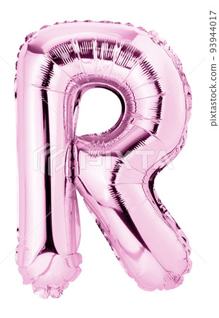 Letter R in pink mylar balloon isolated on white Letter R in pink mylar balloon isolated on white 93944017