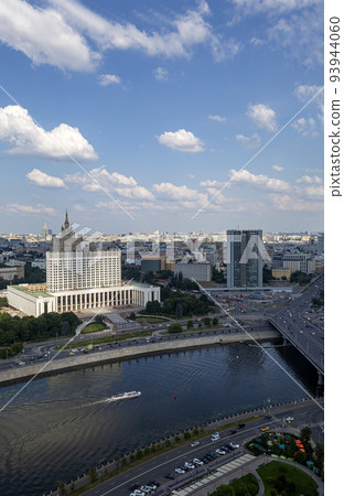 Aerial view of Moscow from observation deck located of the Radisson Collection Hotel (Hotel Ukraina). House of the Government of the RF(White House)-written in Russian, Russia Aerial view of Moscow from observation deck located of the Radisson Collection Hotel (Hotel Ukraina). House of the Government of the RF(White House)-written in Russian, Russia 93944060