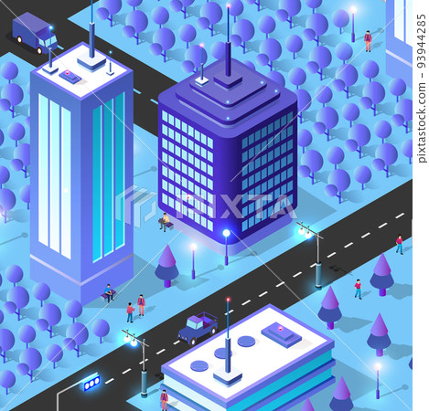 Night background isometric smart blue 3D illustration. Night background isometric smart blue 3D illustration. 93944285