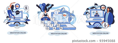 Meditation online. Practicing yoga metaphor, mental exercises. Wellness practice to restore peace of mind 93945088