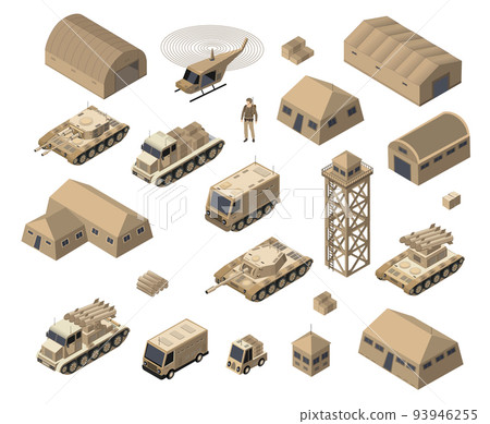 Set of army armed troop isometric armed military transport objects 93946255