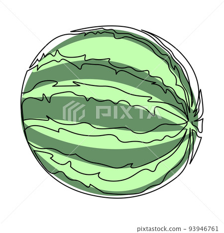 Watermelon, black outline with color. Fruit illustration, vector 93946761