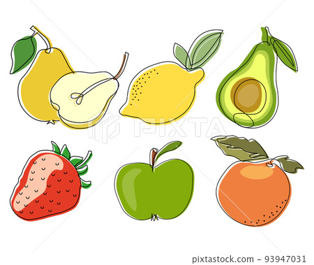 Fruit set, pear, apple, avocado, lemon. Illustration, vector 93947031