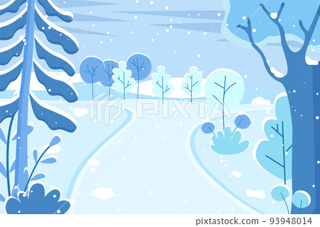 Winter Landscape Ski Resort Path in Forest Vector 93948014
