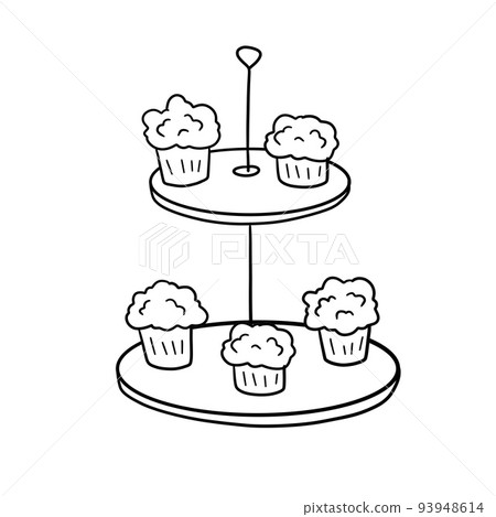 Two-tier serving tray with cupcakes. Plate with sweet dessert. 93948614