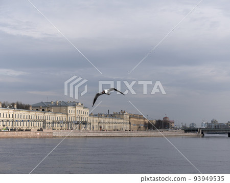 SAINT-PETERSBURG, RUSSIA - SEPTEMBER 20, 2020 - View of Pirogovskaya quay in Saint-Petersburg, Russia. The Military Medical Academy 93949535