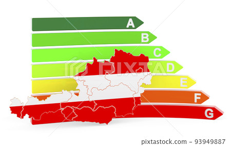 Austrian map with energy efficiency rating, 3D rendering 93949887