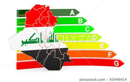 Iraqi map with energy efficiency rating, 3D rendering Iraqi map with energy efficiency rating, 3D rendering 93949914