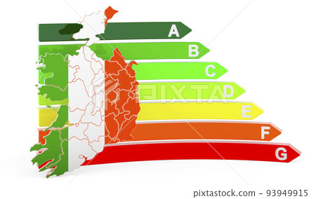 Irish map with energy efficiency rating, 3D rendering 93949915