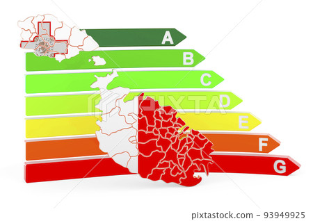 Maltese  map with energy efficiency rating, 3D rendering 93949925