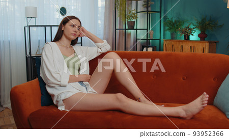 Young woman at home suffers from unfair situation problem, break up, depressed, feeling bad, burnout 93952366