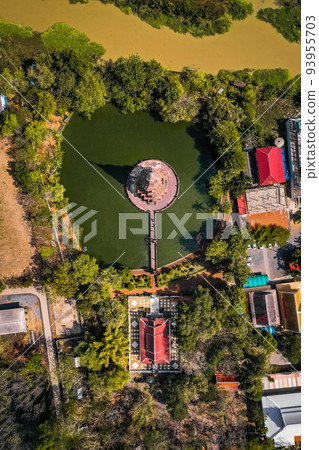 Aerial view of Wat Huai Kaeo or Wat Huay Kaew pagoda temple in Lopburi,Thailand 93955703