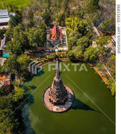 Aerial view of Wat Huai Kaeo or Wat Huay Kaew pagoda temple in Lopburi,Thailand Aerial view of Wat Huai Kaeo or Wat Huay Kaew pagoda temple in Lopburi,Thailand 93955890