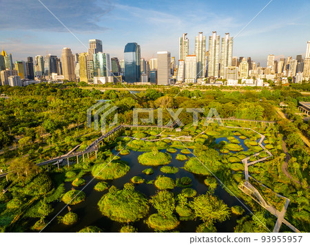 Benjakitti Park or Benchakitti forest park new design walkway in central Bangkok, Thailand 93955957