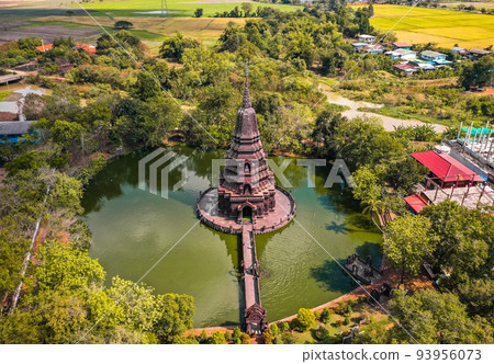 Aerial view of Wat Huai Kaeo or Wat Huay Kaew pagoda temple in Lopburi,Thailand 93956073