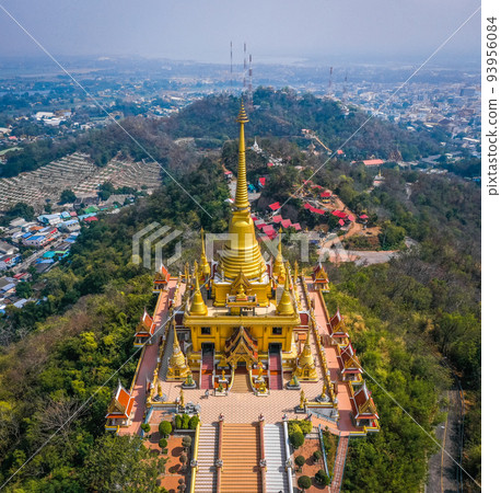 Aerial view of Wat Khiriwong temple on top of the mountain in Nakhon Sawan, Thailand 93956084