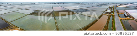 Aerial view of Salt farms in Phetchaburi province, Thailand 93956157
