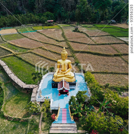 Aerial view of Wat Na Khuha Temple in Phrae Thailand Aerial view of Wat Na Khuha Temple in Phrae Thailand 93956193
