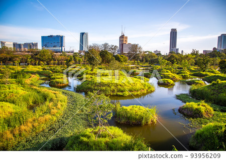 Benjakitti Park or Benchakitti forest park new design walkway in central Bangkok, Thailand 93956209