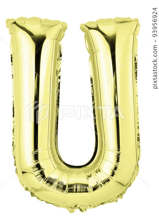 Letter U in gold mylar balloon isolated on white 93956924