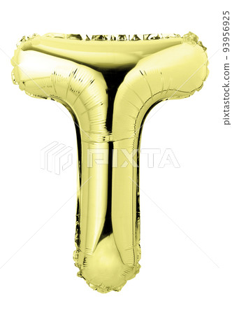 Letter T in gold mylar balloon isolated on white 93956925