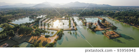 Aerial view of Wat Sra Sri or Wat Sa Si in Sukhothai historical park in Thailand Aerial view of Wat Sra Sri or Wat Sa Si in Sukhothai historical park in Thailand 93956948