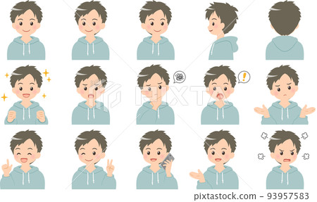 Bust-up illustration of a young man Expression 15 sets 93957583