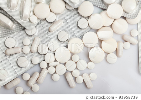 Various pills and medical pills, antibiotics closeup Various pills and medical pills, antibiotics closeup 93958739