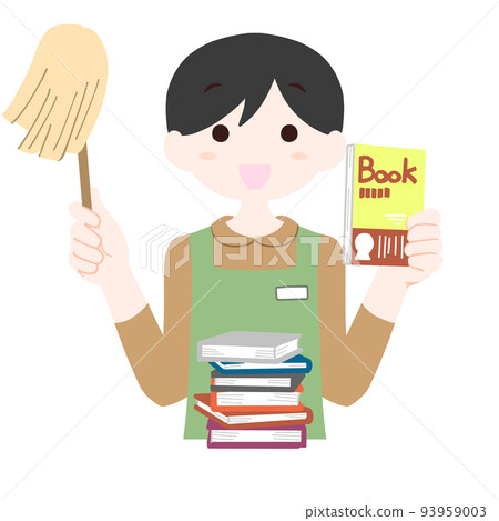 一位穿著圍裙的年輕男性書店店員,圖書管理員,書店 一位穿著圍裙的年輕男性書店店員,圖書管理員,書店 93959003