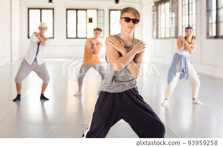 Boy training hip hop at group class 93959258