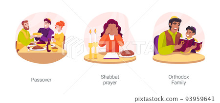 Jewish rituals isolated cartoon vector illustration set Jewish rituals isolated cartoon vector illustration set 93959641