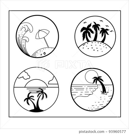 Beach in Circle Collection Illustrations  93960577