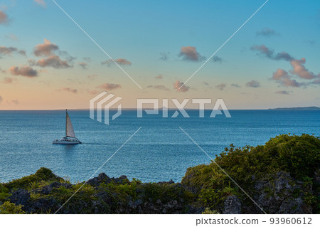 Yacht and sea seen from the coast 93960612