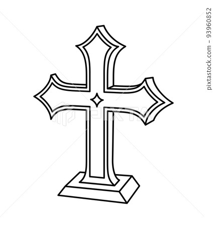 Cross tombstone line icon. Cross tombstone line icon. 93960852