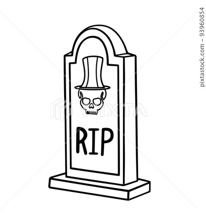 Gravestone RIP with skull line icon. Gravestone RIP with skull line icon. 93960854