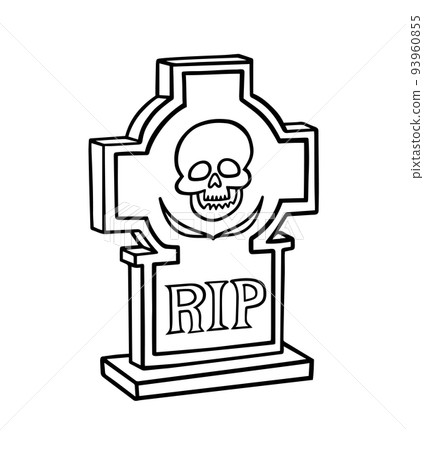 Gravestone RIP with skull line icon.  93960855