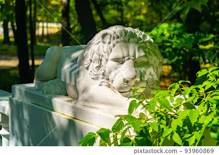 Lion sculpture in the city park. 93960869
