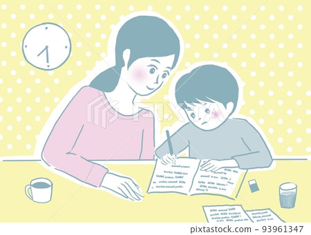 學習客廳學習的家長和孩子 93961347