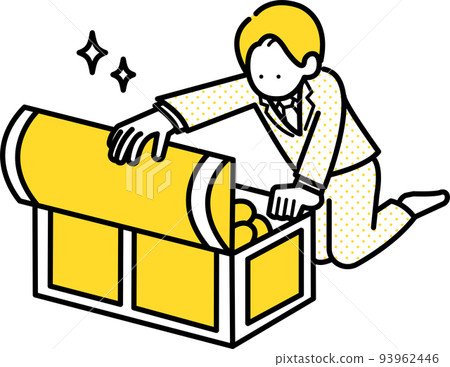 Illustration of a businessman opening a treasure chest Image related to finance and money 93962446