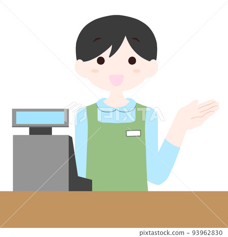 Illustration of a man working at a supermarket cashier Illustration of a man working at a supermarket cashier 93962830