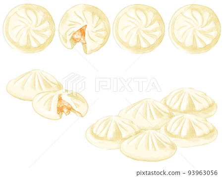 手繪水彩小籠包插圖一點線集 93963056