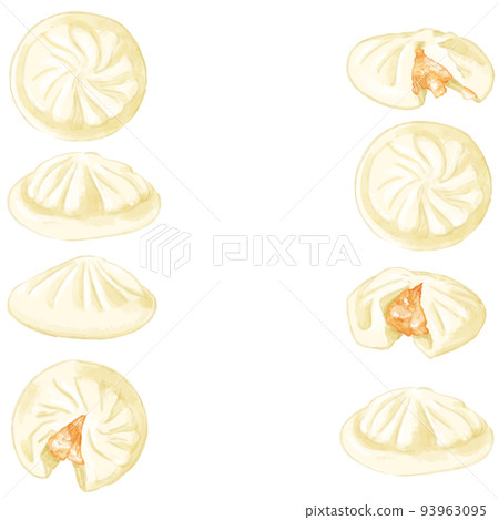 手繪水彩小籠包插畫方框左右 手繪水彩小籠包插畫方框左右 93963095