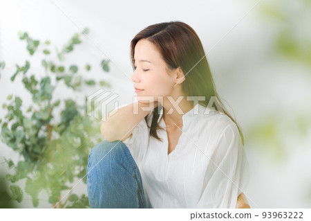 portrait of woman in white shirt 93963222