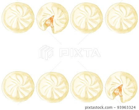 手繪水彩小籠包插畫矩形框，上下 93963324