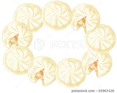 手繪水彩小籠包插畫矩形框橢圓 手繪水彩小籠包插畫矩形框橢圓 93963326