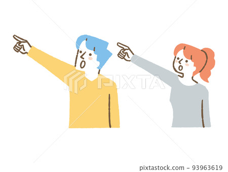 兩男一女指點喊叫_色 93963619