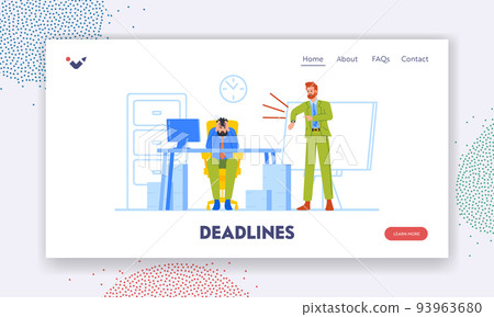 Deadline Landing Page Template. Business Failure, Stress Business Concept. Tired Stressed Worker Sitting at Office Desk Deadline Landing Page Template. Business Failure, Stress Business Concept. Tired Stressed Worker Sitting at Office Desk 93963680