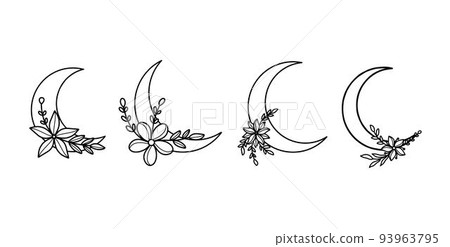 Decoration of Moon with Floral Illustrations Collection Decoration of Moon with Floral Illustrations Collection 93963795