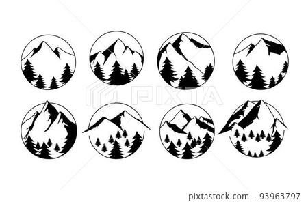 Collection of Mountain on Circle Silhouette  93963797